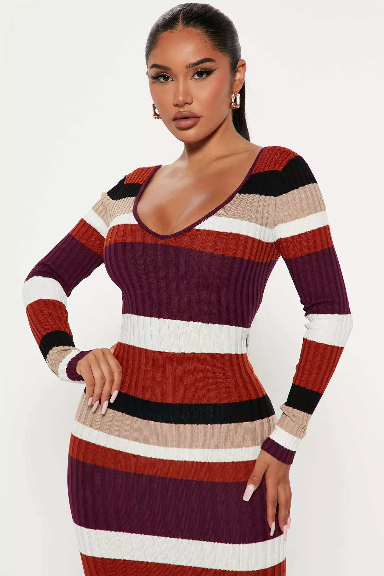 Fashion Nova Kallan Striped Knit Dress - Purple/combo 4 Fashion Nova Kallan Striped Knit Dress - Purple/combo - Image 2