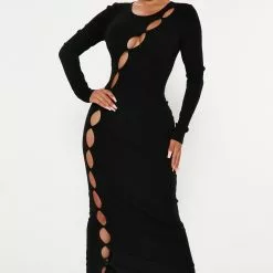 Fashion Nova Cutting Edge Thick Rib Maxi Dress - Black