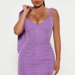 Fashion Nova Talia Tweed Blazer Dress Set - Purple