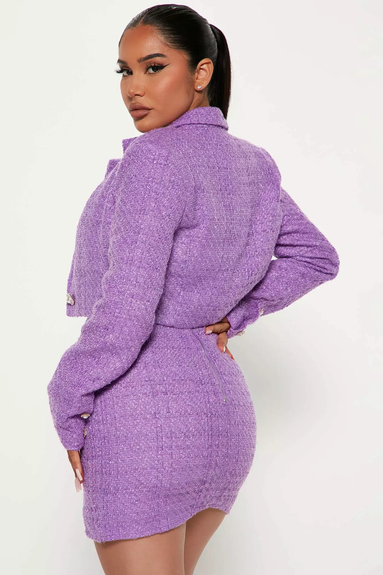 Fashion Nova Talia Tweed Blazer Dress Set - Purple 5 Fashion Nova Talia Tweed Blazer Dress Set - Purple - Image 3