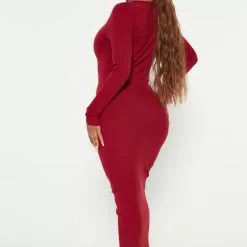 Fashion Nova Cutting Edge Thick Rib Maxi Dress - Burgundy -Fashion Nova Dresses Shop 09 02 22Studio4 KJ IM 09 24 05 1 D14590 Burgundy P 9858 WG