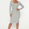 Fashion Nova Loop Me In Belted Sweater Dress - Heather Grey