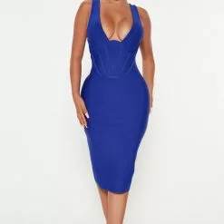 Fashion Nova Justine Bandage Midi Dress - Royal