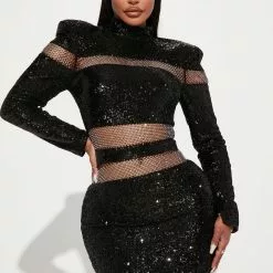 Fashion Nova See You Soon Sequin Midi Dress - Black