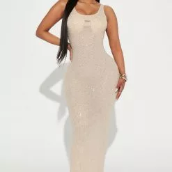 Fashion Nova I Am An Icon Embellished Maxi Dress - Nude