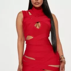 Fashion Nova Bonded To You Bandage Dress - Red