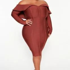 Fashion Nova Bandage Midi Dress - Rust -Fashion Nova Dresses Shop 09 06 22Studio3 DD KP 12 12 24 27 D2493 Rust 0276 PLUS SG