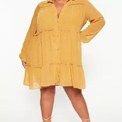 Fashion Nova Connect The Dot Shirt Dress - Mustard -Fashion Nova Dresses Shop 09 06 22Studio3 DD KP 15 44 05 53 FE22G178 Mustard 0050 PLUS EH