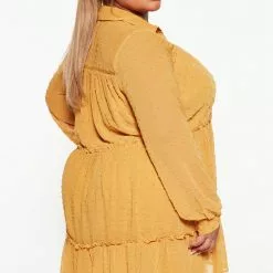 Fashion Nova Connect The Dot Shirt Dress - Mustard -Fashion Nova Dresses Shop 09 06 22Studio3 DD KP 15 44 15 53 FE22G178 Mustard 0054 PLUS EH