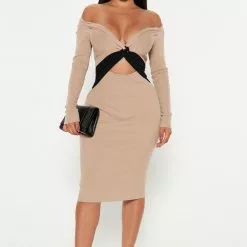 Fashion Nova Think of U Sweater Midi Dress - Taupe/combo