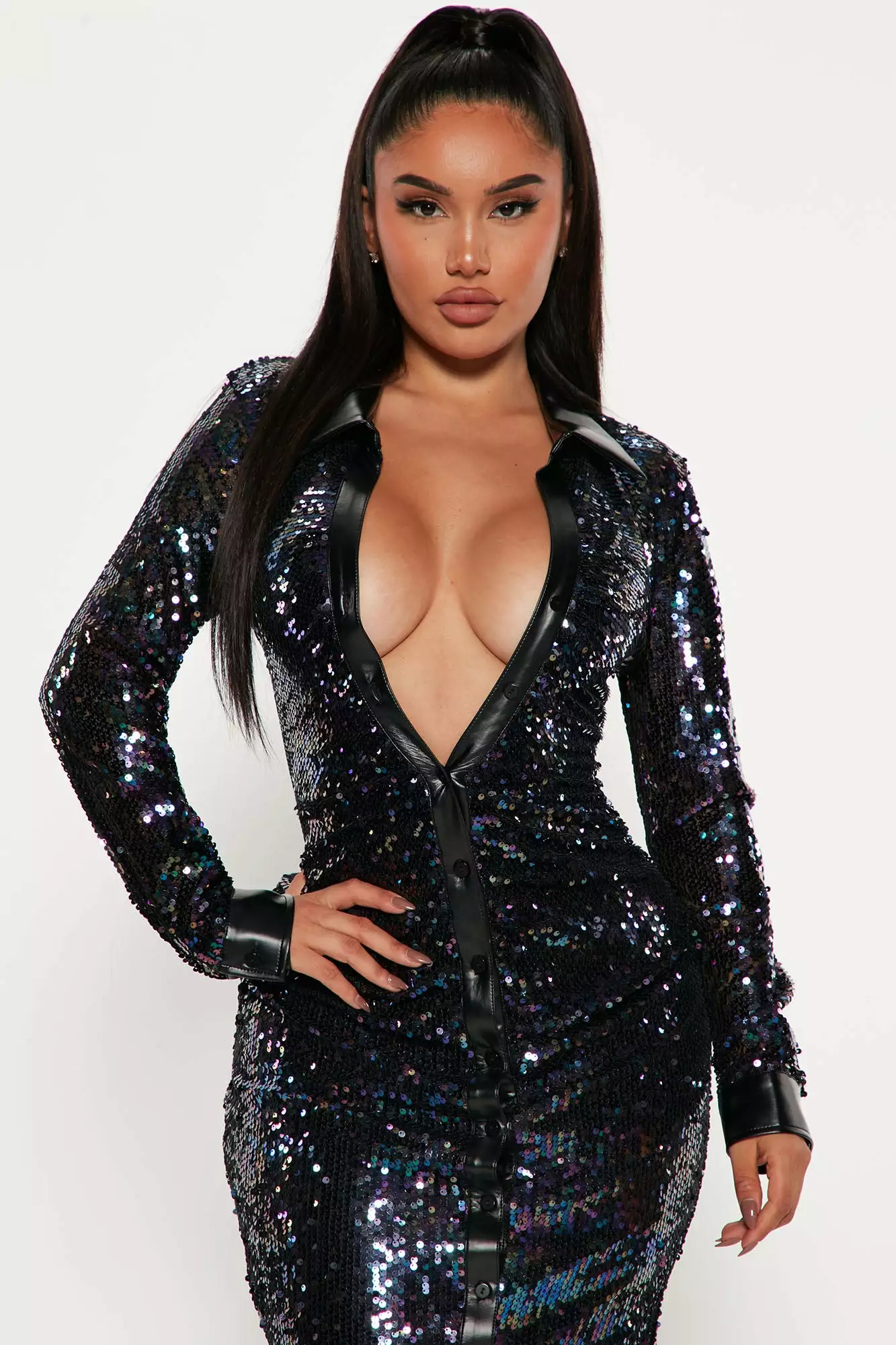 Fashion Nova I like It Sequin Shirt Dress - Black/combo 4 Fashion Nova I like It Sequin Shirt Dress - Black/combo - Image 2