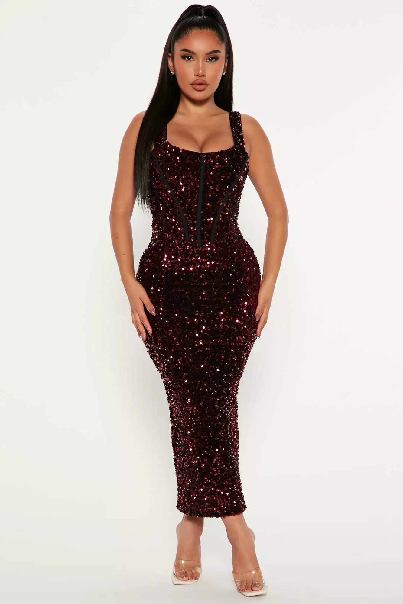 Fashion Nova Jocelyn Sequin Midi Dress - Burgundy 3 Fashion Nova Jocelyn Sequin Midi Dress - Burgundy