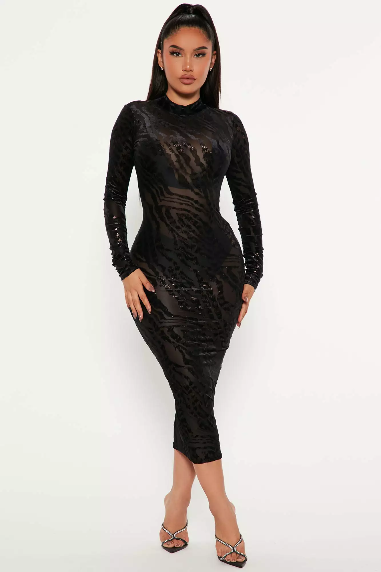 Fashion Nova Wild Instincts Mesh Midi Dress - Black/combo 3 Fashion Nova Wild Instincts Mesh Midi Dress - Black/combo