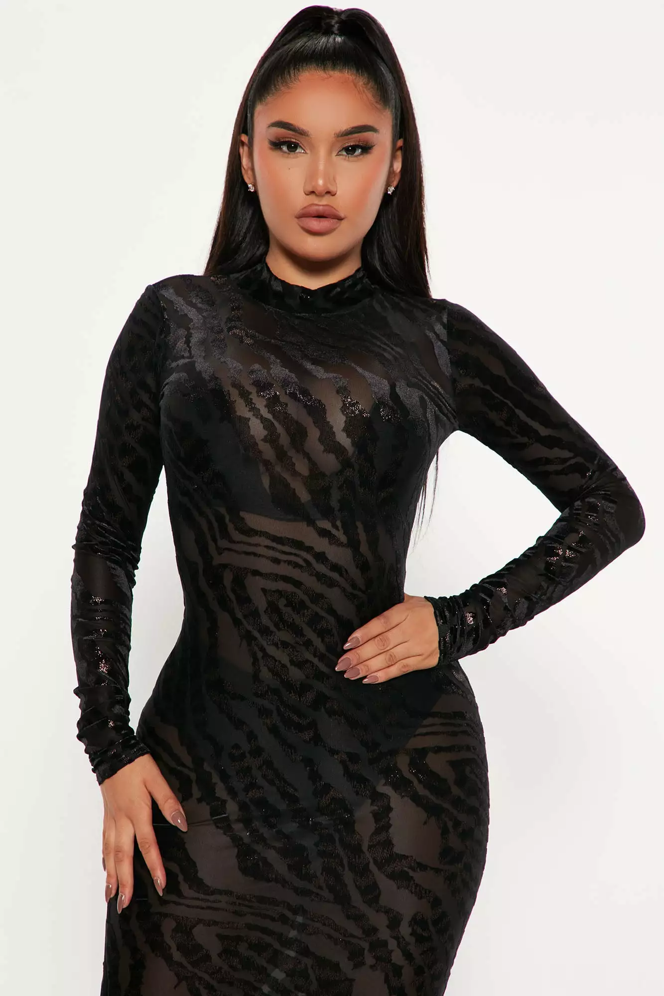 Fashion Nova Wild Instincts Mesh Midi Dress - Black/combo 4 Fashion Nova Wild Instincts Mesh Midi Dress - Black/combo - Image 2