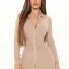Fashion Nova Nicole Ribbed Shirt Dress - Taupe -Fashion Nova Dresses Shop 09 07 21Studio2 SN RL 10 32 46 13 HF22A607 Taupe 0123 MH