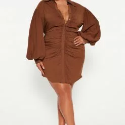 Fashion Nova Maribella Shirt Dress - Brown -Fashion Nova Dresses Shop 09 07 22Studio3 ER AS 09 54 53 4 HF22F958 Brown 0184 PLUS KS