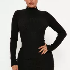 Fashion Nova Cold As Ice Sweater Mini Dress - Black