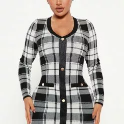 Fashion Nova Places To Be Plaid Mini Dress - Black/White