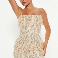 Fashion Nova Always Shining Mini Dress - Nude