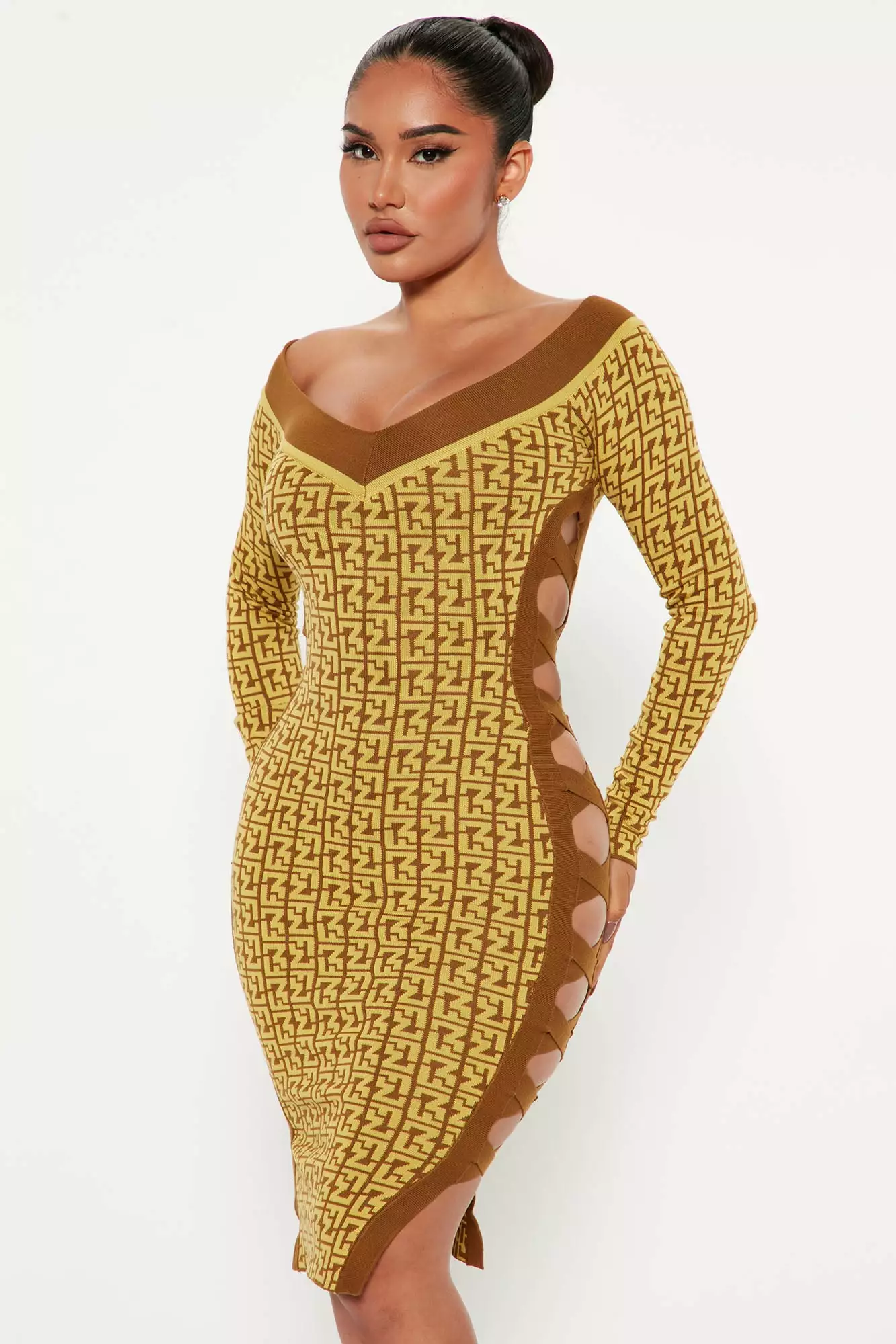 Fashion Nova Mildred Sweater Midi Dress - Yellow/combo 3 Fashion Nova Mildred Sweater Midi Dress - Yellow/combo