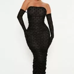 Fashion Nova Andrea Gloved Midi Dress Set - Black