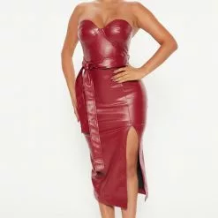 Fashion Nova Anais Faux Leather Midi Dress - Burgundy