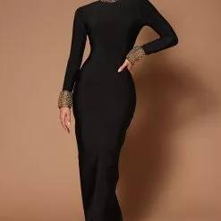 Fashion Nova Cleo Embellished Maxi Dress - Black/Gold
