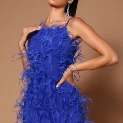 Fashion Nova Cici Feather Embellished Mini Dress - Royal