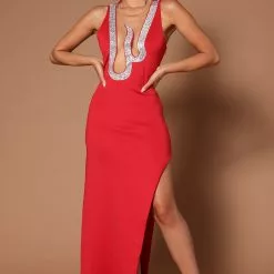 Fashion Nova Deliliah Embellished Cut Out Midi Dress - Red