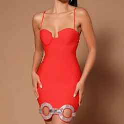 Fashion Nova Alaine Embellished Bandage Mini Dress - Orange