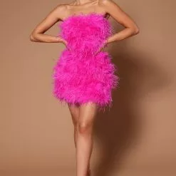 Fashion Nova Hanna Feather Tube Mini Dress - Fuchsia