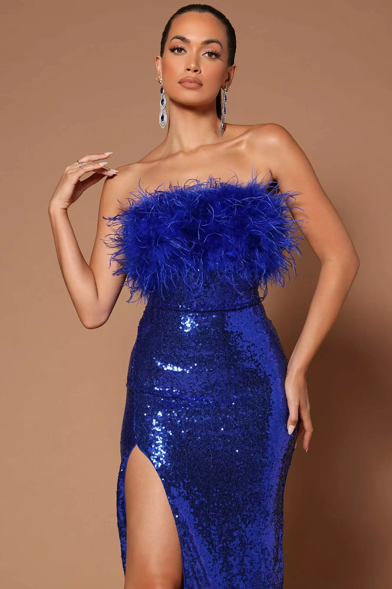 Fashion Nova Justine Sequin Feather Midi Dress - Royal 4 Fashion Nova Justine Sequin Feather Midi Dress - Royal - Image 2
