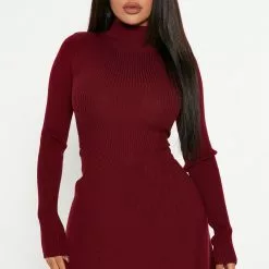 Fashion Nova Flirty And Fun Sweater Mini Dress - Burgundy