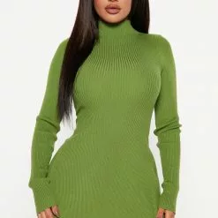 Fashion Nova Flirty And Fun Sweater Mini Dress - Green