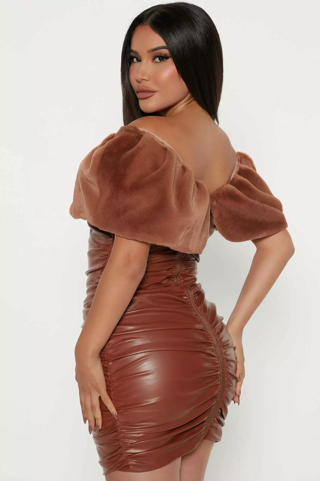 Fashion Nova Verdana Faux Leather Mini Dress - Cognac 5 Fashion Nova Verdana Faux Leather Mini Dress - Cognac - Image 3