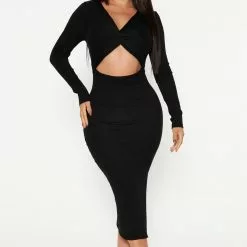 Fashion Nova Cut It Midi Dress - Black