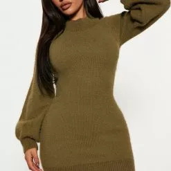 Fashion Nova Decaf Please Sweater Mini Dress - Olive
