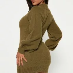 Fashion Nova Decaf Please Sweater Mini Dress - Olive -Fashion Nova Dresses Shop 09 09 22Studio4 CE DJ 10 27 26 19 VID9765 Olive 13151 PB