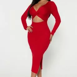 Fashion Nova Cut It Midi Dress - Red
