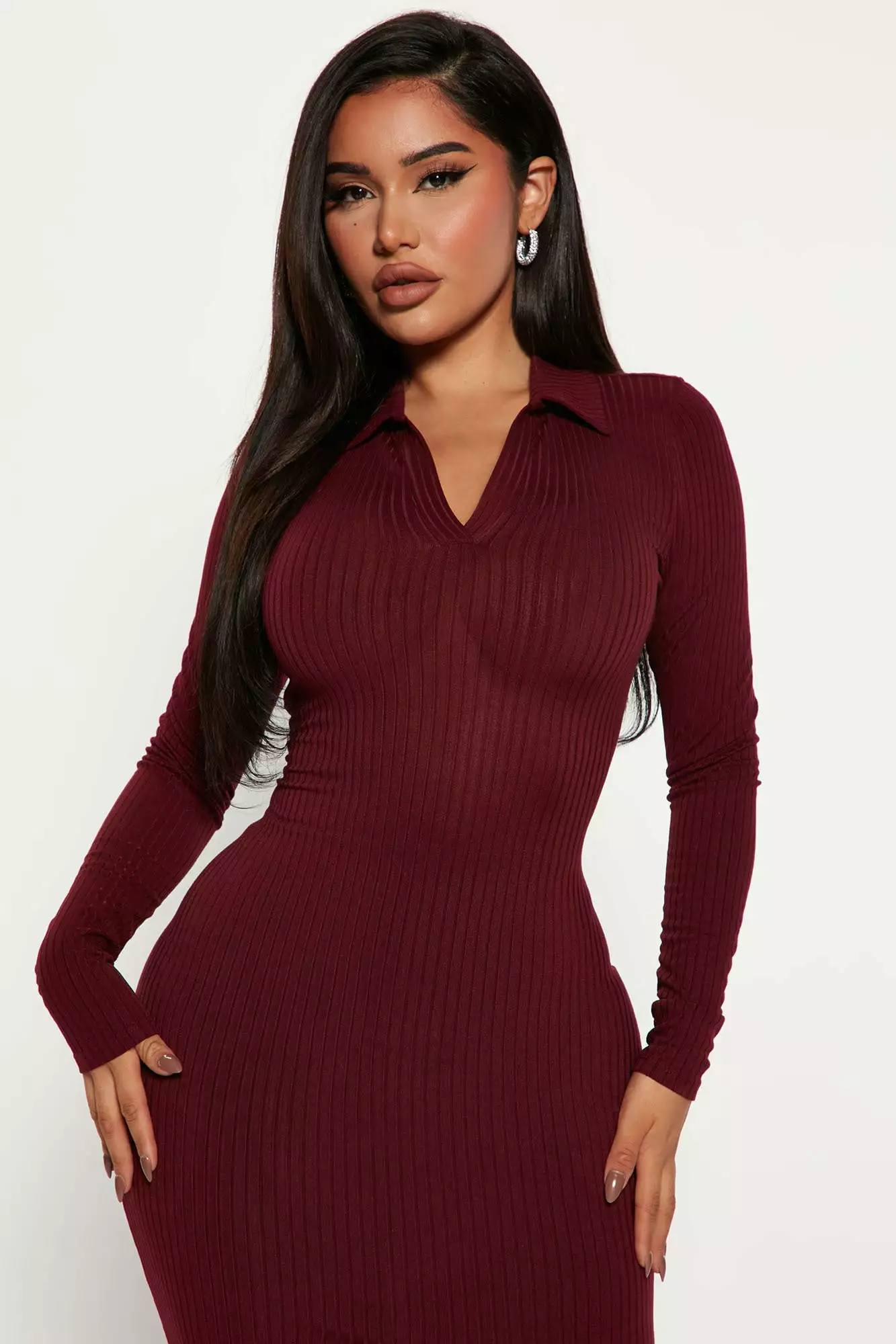 Fashion Nova Cali Ribbed Maxi Dress - Wine 4 Fashion Nova Cali Ribbed Maxi Dress - Wine - Image 2