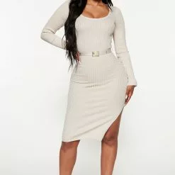 Fashion Nova Loop Me In Belted Sweater Dress - Oatmeal