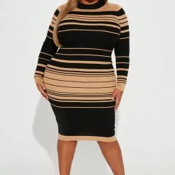 Fashion Nova Just In Time Striped Midi Dress - Taupe/combo -Fashion Nova Dresses Shop 09 12 22Studio1 KJ KP 13 47 37 26 J3H0447S Taupecombo 14834 PLUS KS