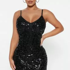 Fashion Nova Venissa Sequin Mini Dress - Black