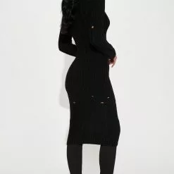 Fashion Nova Feelin' Edgy Distressed Sweater Dress - Black -Fashion Nova Dresses Shop 09 13 22Studio1 SN MR 15 40 54 52 SD179 Cream PR 16209 JB