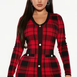 Fashion Nova Places To Be Plaid Mini Dress - Red/Black