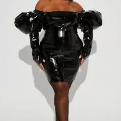 Fashion Nova The Drama Faux Leather Mini Dress - Black -Fashion Nova Dresses Shop 09 14 22Studio2 RT IM 13 50 51 36 GW22C1164 Black 0536 PLUS ES