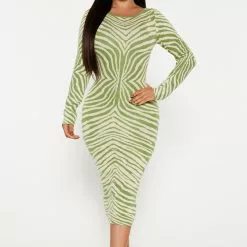Fashion Nova Amina Sweater Midi Dress - Green/combo