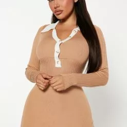 Fashion Nova I'm Her Ribbed Midi Dress - Taupe/combo