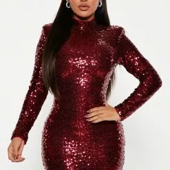 Fashion Nova Sparkle In The Night Sequin Mini Dress - Burgundy