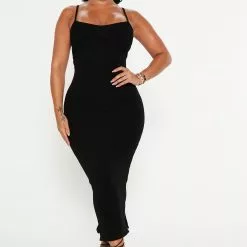 Fashion Nova Mercedes Snatched Midi Dress - Black